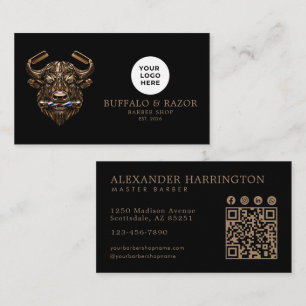 Tarjeta De Visita Código Qr de la Barbería Profesional Bronze Buffal