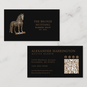 Tarjeta De Visita Código Qr de la Barbería Profesional Bronze Mustan