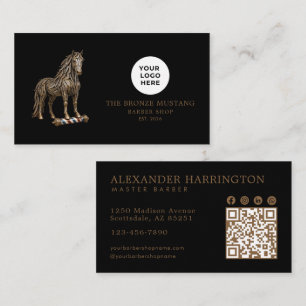 Tarjeta De Visita Código Qr de la Barbería Profesional Bronze Mustan