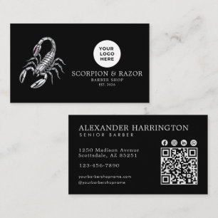 Tarjeta De Visita Código Qr de la Barbería Profesional Escorpión de 