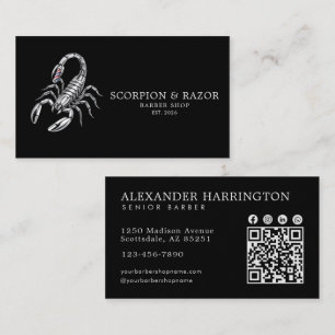 Tarjeta De Visita Código Qr de la Barbería Profesional Escorpión de 
