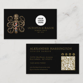 Tarjeta De Visita Código Qr de la Barbería Profesional Pulpo de Bron