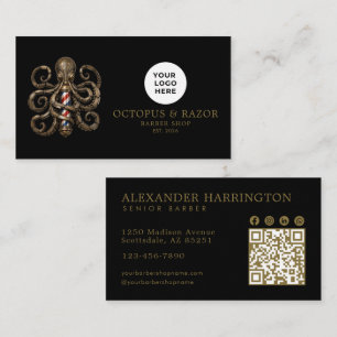 Tarjeta De Visita Código Qr de la Barbería Profesional Pulpo de Bron