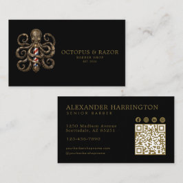 Tarjeta De Visita Código Qr de la Barbería Profesional Pulpo de Bron