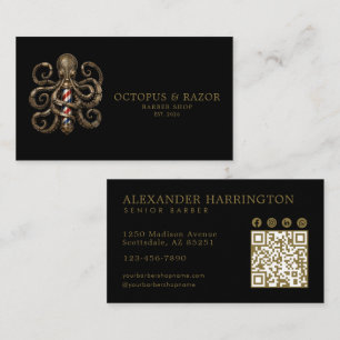 Tarjeta De Visita Código Qr de la Barbería Profesional Pulpo de Bron
