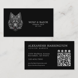 Tarjeta De Visita Código Qr de la Barbería Profesional Silver Wolf