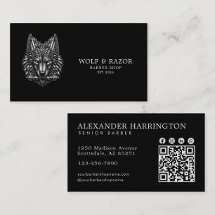 Tarjeta De Visita Código Qr de la Barbería Profesional Silver Wolf
