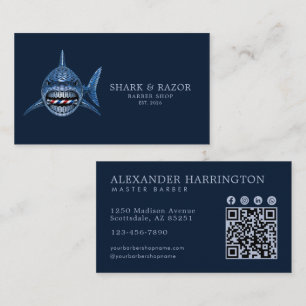 Tarjeta De Visita Código Qr de la Barbería Profesional Steel Shark