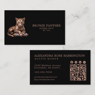 Tarjeta De Visita Código Qr de la Barbería Rose Gold Panther