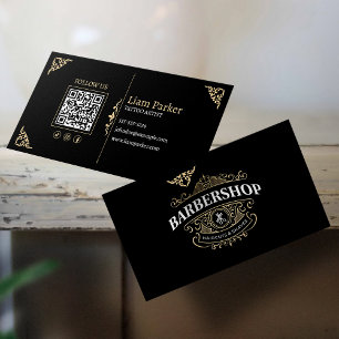 Tarjeta De Visita Código QR de la Barbería Simple Vintage Light Tan
