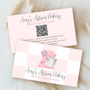 Tarjeta De Visita Código QR de la batidora de panadería rosa rubor c