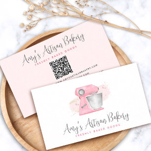 Tarjeta De Visita Código QR de la batidora de panadería rosa rubor p