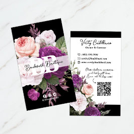 Tarjeta De Visita Código QR de la Boutique floral floral de Rosa bla