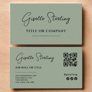 Tarjeta De Visita Código QR de la Compañía Profesional Verde Sage mi