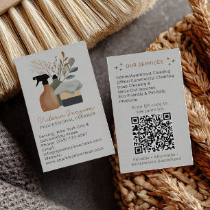 Tarjeta De Visita Código QR de la criada del servicio de limpieza bo