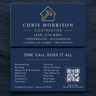 Tarjeta De Visita Código QR de la empresa de construcción azul marin