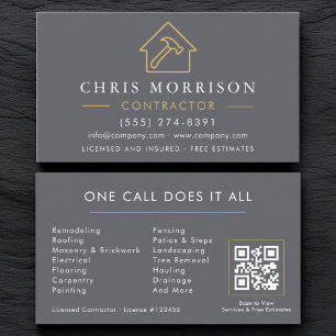 Tarjeta De Visita Código QR de la empresa de construcción Gray