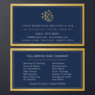 Tarjeta De Visita Código QR de la empresa de HVAC Azul Marino Metáli