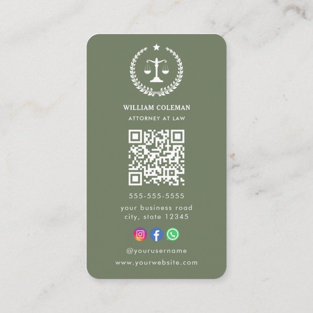 Tarjeta De Visita Código Qr de la Escala de Justicia de Abogados Pro (Reverso)