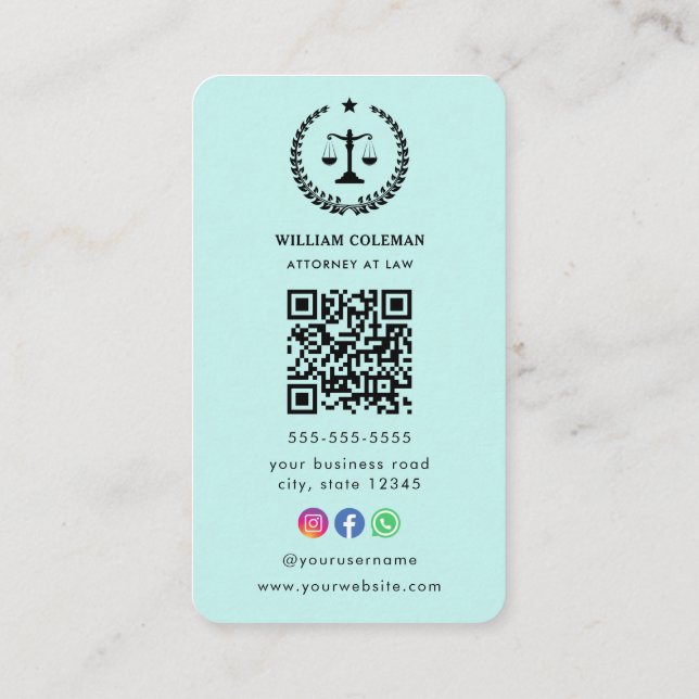 Tarjeta De Visita Código Qr de la Escala de Justicia de Abogados Pro (Reverso)
