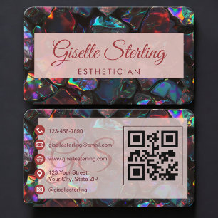 Tarjeta De Visita Código QR de la esteticista Opal Black