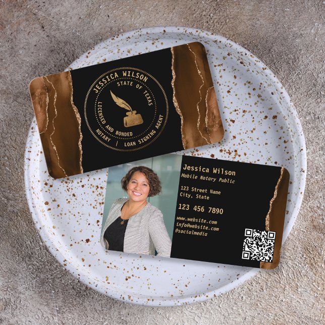 Tarjeta De Visita Código QR de la firma de la foto del préstamo públ (notary stamp)