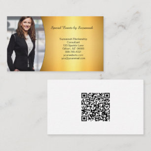 Tarjeta De Visita Código QR de la foto del Personalizado dorado prof