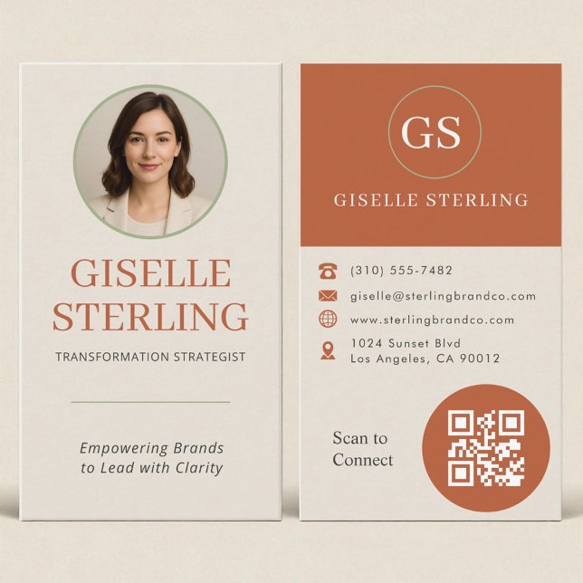 Tarjeta De Visita Código QR de la foto verde de Terracota Profesiona (Subido por el creador)