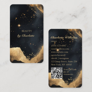 Tarjeta De Visita Código QR de la Galaxia Negro y Dorado Personaliza