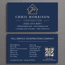Tarjeta De Visita Código QR de la Marina de Construcción de Oro Azul