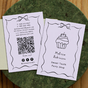Tarjeta De Visita Código QR de la Pastelería Pastel Purple Bakery Ca
