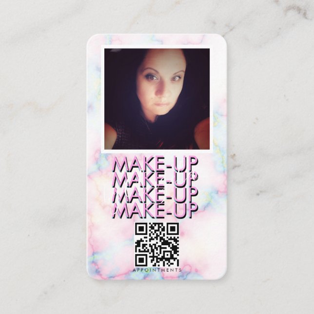 Tarjeta De Visita Código QR de la sala de maquillaje de mármol Foto  (Anverso)