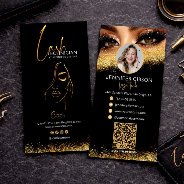Tarjeta De Visita Código QR de la técnica de pestañas Glamorous Gold (Subido por el creador)