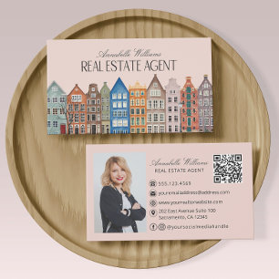 Tarjeta De Visita Código QR de las casas de acuarela del agente inmo