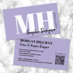 Tarjeta De Visita Código QR de lavanda Monograma púrpura
