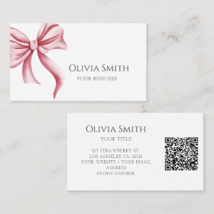 Tarjeta De Visita Código QR de lazo rosa elegante