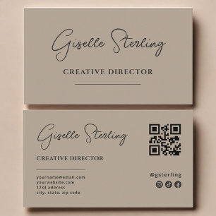 Tarjeta De Visita Código QR de letra de Director Creativo Neutro Tau
