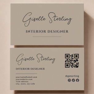 Tarjeta De Visita Código QR de letra de diseñador de interiores neut