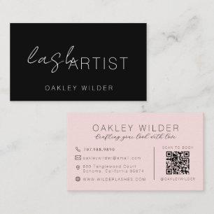 Tarjeta De Visita Código QR de letra manuscrita rosa con rubor negro