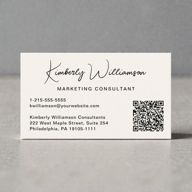 Tarjeta De Visita Código QR de letra Moderna Profesional (Modern Script QR Code Professional Business Card)
