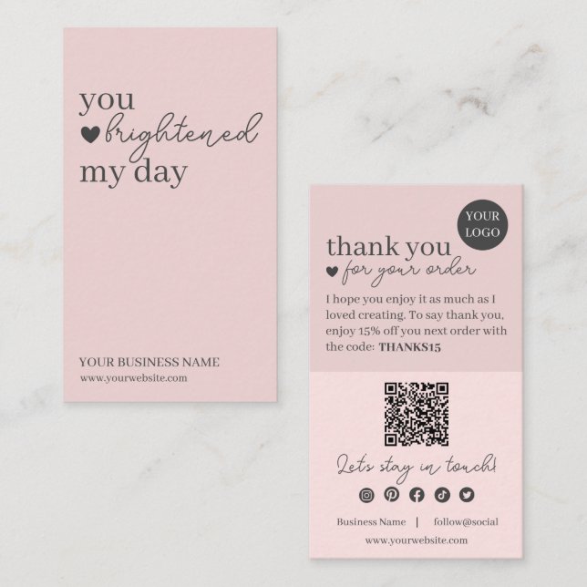 Tarjeta De Visita Código QR de letra script moderna rosa, Vela de ag (Anverso / Reverso)