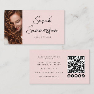 Tarjeta De Visita Código QR de letra script rosa moderno para estili