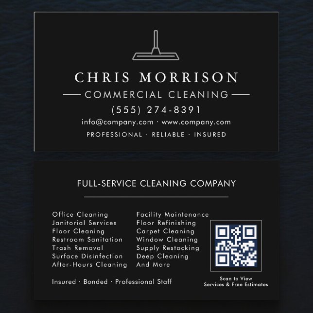 Tarjeta De Visita Código QR de limpieza comercial moderna (Subido por el creador)
