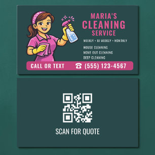 Tarjeta De Visita Código QR de limpieza de casas verde teal rosa
