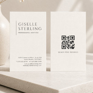 Tarjeta De Visita Código QR de Lino Marfil Natural de Lujo