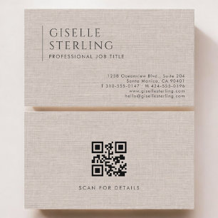 Tarjeta De Visita Código QR de lino marrón natural de lujo