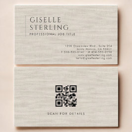 Tarjeta De Visita Código QR de lino natural de lujo