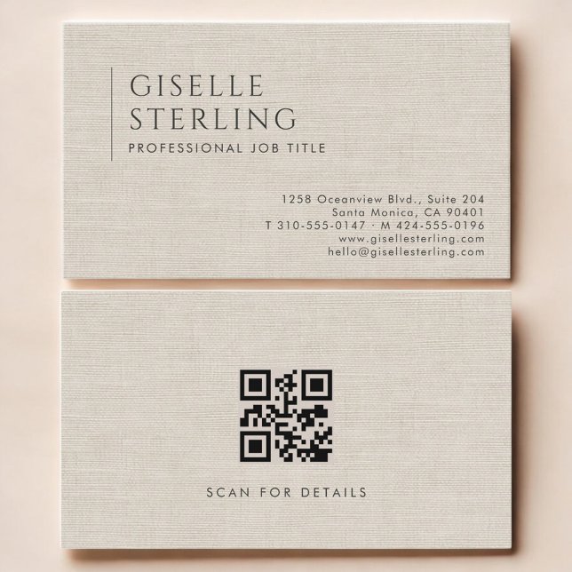 Tarjeta De Visita Código QR de lino natural de lujo (Subido por el creador)