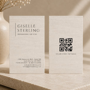 Tarjeta De Visita Código QR de Lino Natural de Lujo