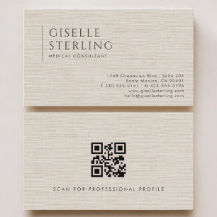 Tarjeta De Visita Código QR de Lino Neutro para Consultor Médico
